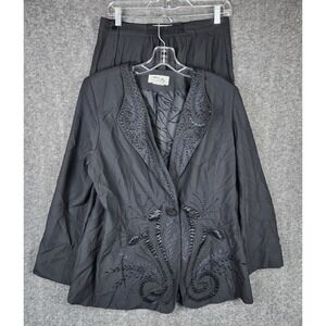 Ann Gerlin Skirt Suit Women 14 Black Beaded Embroidered Vintage Formal Set